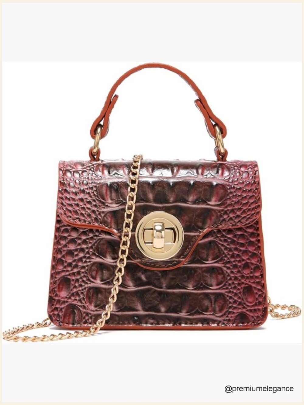 Mini Crocodile Leather Clutch Evening Bag Top Handle Crossbody